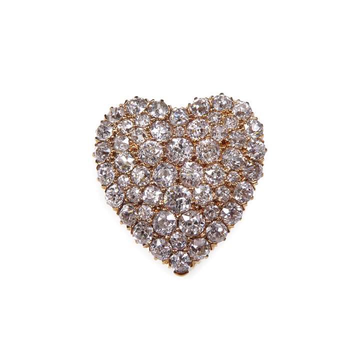 Antique pave set diamond heart pendant-brooch